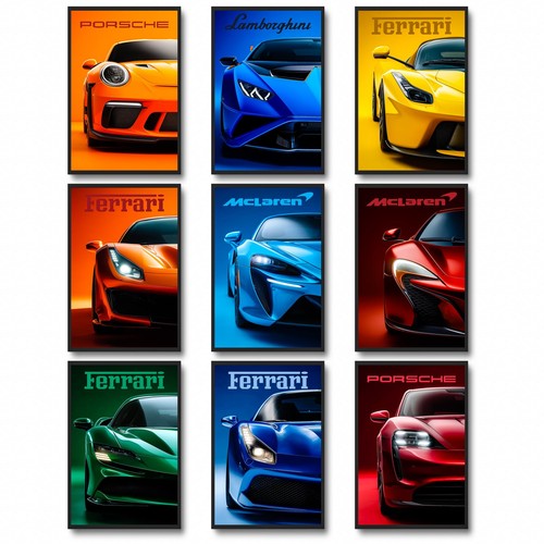 dazongweihan 9pcs Super Car Posters for Boys Room, Racing Wall Art 9, RED