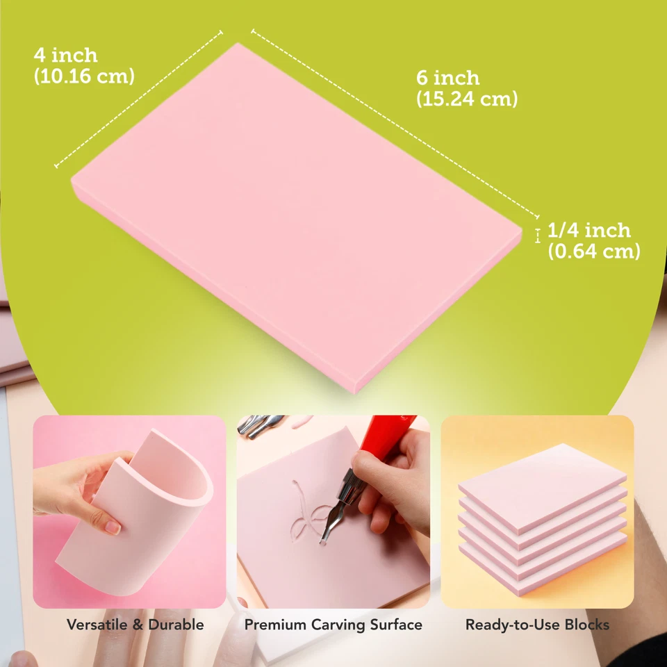 Набор резиновых штампов Incraftables (5 шт.). Комплект линолеумных блоков с режущими лезвиями - Изображение 3 из 4