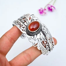 Natural Carnelian Gemstone Handmade 925 Sterling Silver Bracelet Amazing Jewelry