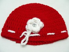 Hand Knitted - Red White - Toddler Size Stocking Cap Beanie Hat