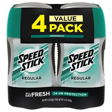 Speed Stick Deodorant for Men, Regular - 3 ounce (4 Pack)