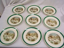 Lot of 9 Homer Laughlin Pottery Rhythm "Farmers Home" Luncheon Plates VGC 