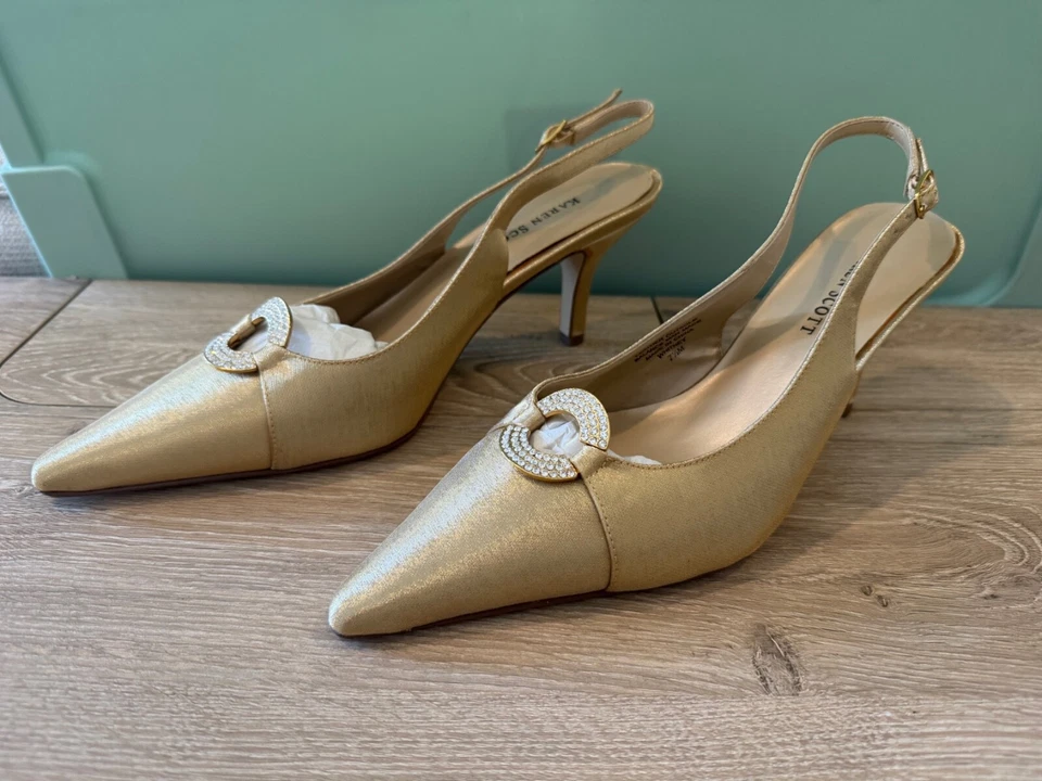 Karen Scott Gold Slingback Heels Size 7.5 - Image 2 of 4