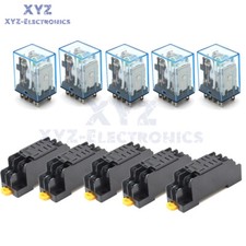 5 sets 12V DC Coil Power Relay LY2NJ DPDT 8 Pin HH62P JQX-13F  Socket Base