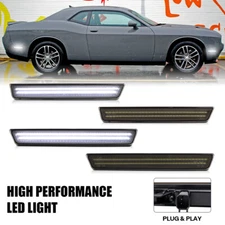 4x For 2015-2023 Dodge Challenger Smoked Front Rear Bumper LED Side Marker Light