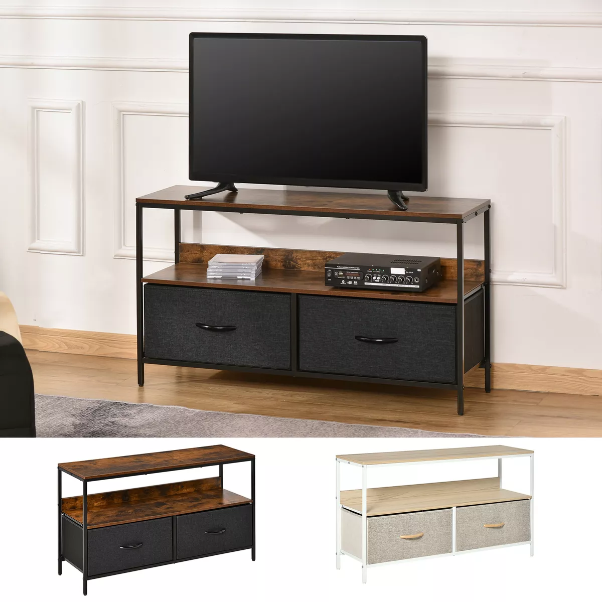 TV Cabinet TV Console Unit W Foldable Linen Drawers TV Stand for Living Room