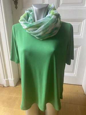 Milano Italy T-shirt Top XS Tunika  weit kurzarm lässig grün mit Schal Tuch