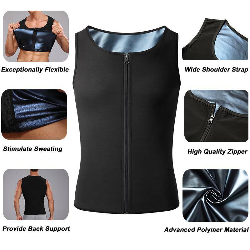 Men Waist Trainer Sauna Vest Hot Sweat Body Shaper Polymer Premium Workout  Shirt
