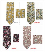 Cotton Skinny Slim 2.5" Floral Paisley Neck tie and  Pocket Square Hankie Set