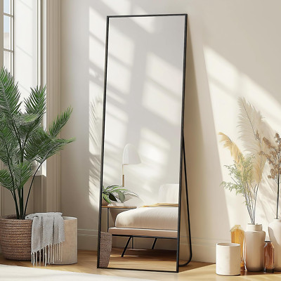 Full Length Standing Mirror with Aluminium Frame - 56x15 Black