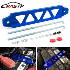 Blue Aluminum Car Battery Hold Tie Down Bracket Mount Kit + 10'' J-Hooks Bolts