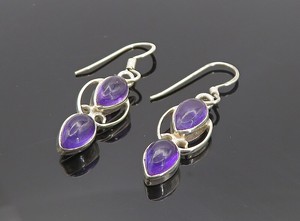 925 Sterling Silver - Tear Drop Amethyst Shiny Swirl Dangle Earrings -  EG3238 | eBay