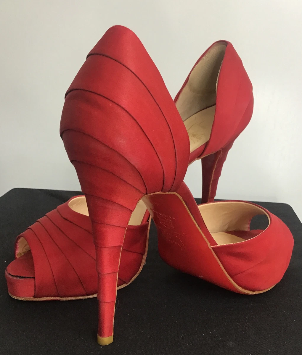 Christian Louboutin Armadillo D Orsay Pump Red Satin Peep Toe Platform Size 40