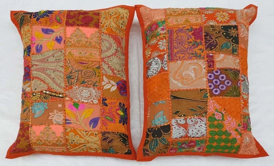 Indian Handmade Khambadia Patchwork Pillow Cover Decor Sofa Pillow Case 16X24" - Image 2 of 3