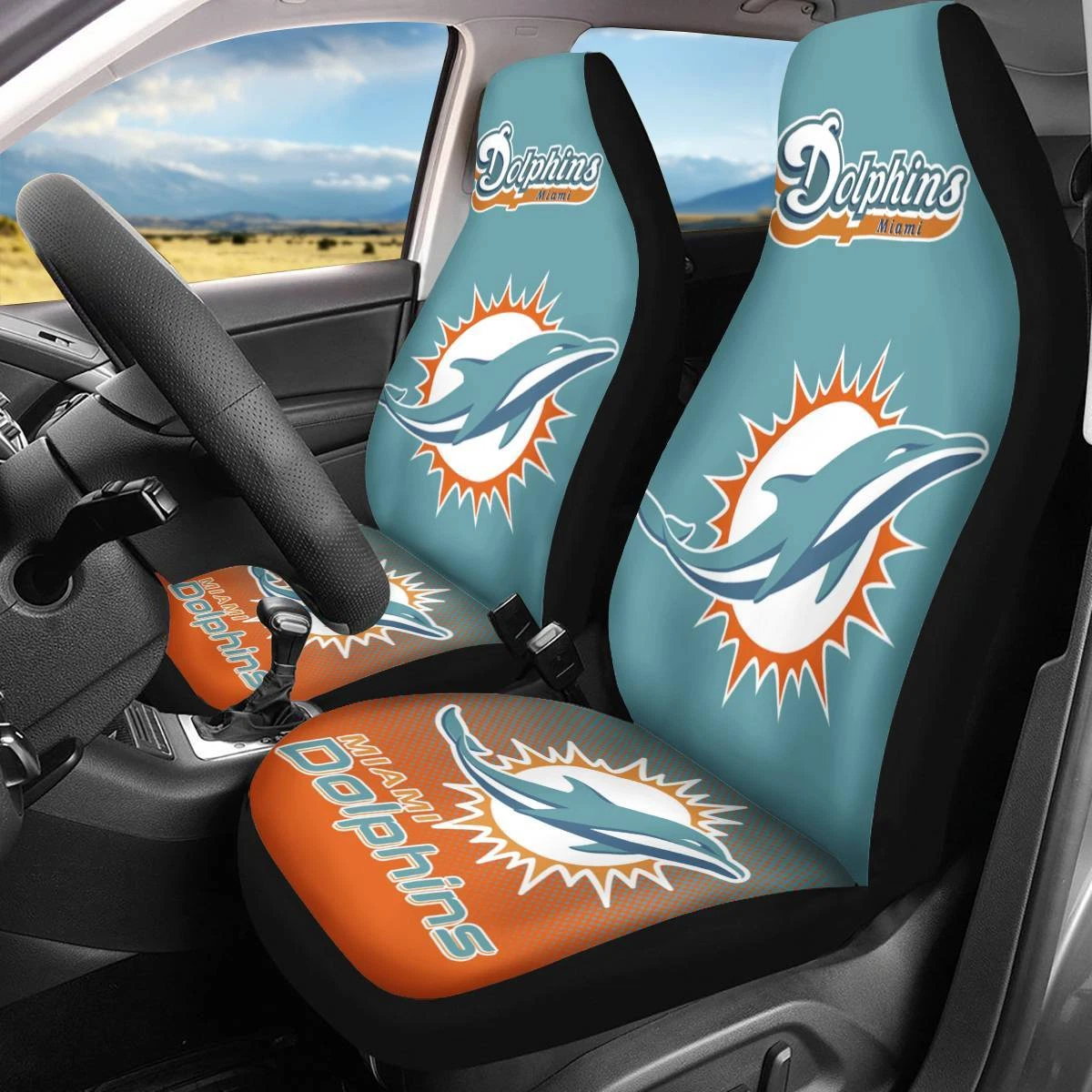 Car Seat Cover Seat Protector 2Pc for Miami Dolphins.