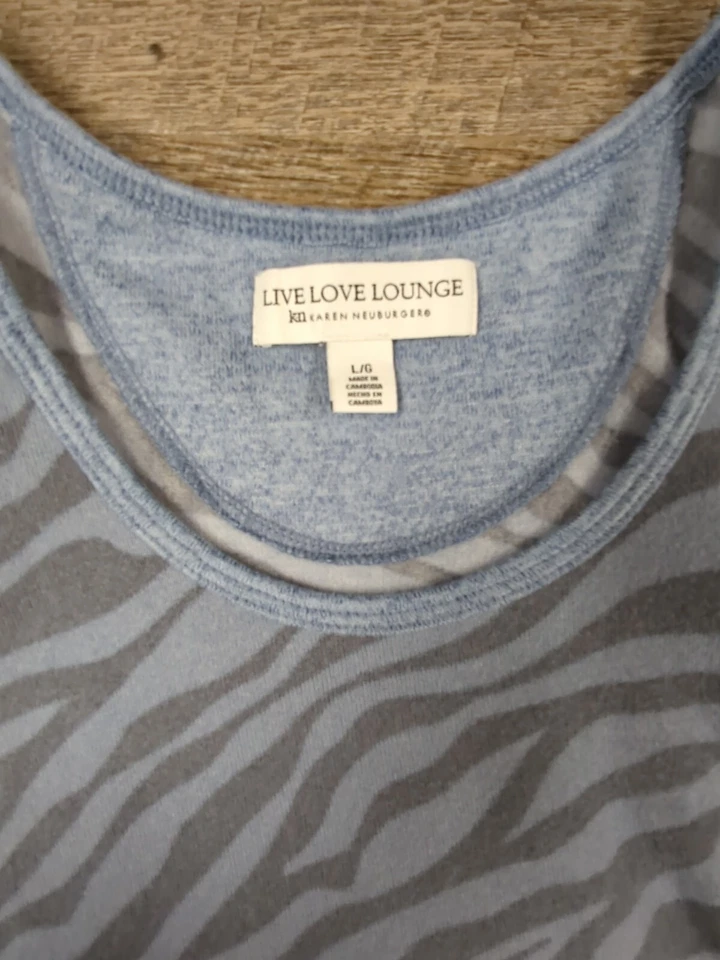 Camisa sin mangas LIVE LOVE LOUNGE Karen Neuburger azul cebra rayas L pijama/salón Foto 3 de 4