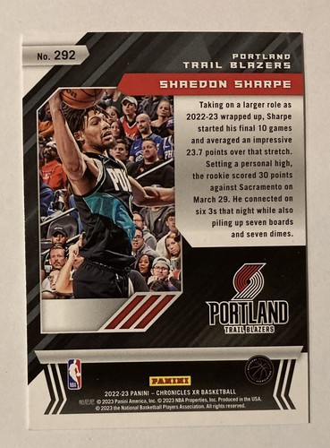2022-23 Panini Chronicles XR #292 Shaedon Sharpe (RC) Portland Trail Blazers - Foto 4 di 4
