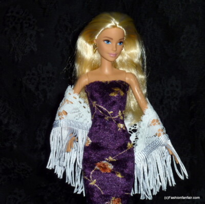 *Gypsy* White Lace Fringe Wrap 10 in Handmade Shawl 4 Barbie fashion accessory