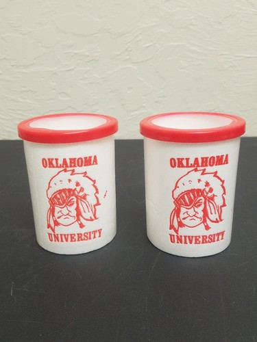 Lotto di 2 lattine birra vintage Oklahoma University Koozie Coozie polistirolo made in USA - Foto 3 di 6