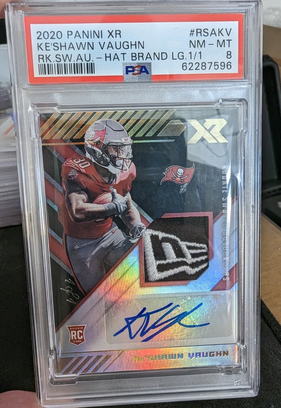 Ke'Shawn Vaughn Panini XR Rookie Swatch Autographs #RSAKV Hat Brand Logo 1/1