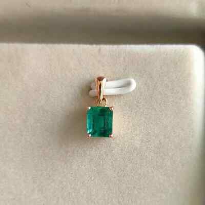 2Ct Lab Created Green Emerald Solitaire Pendant Necklaces 14K Rose Gold Plated