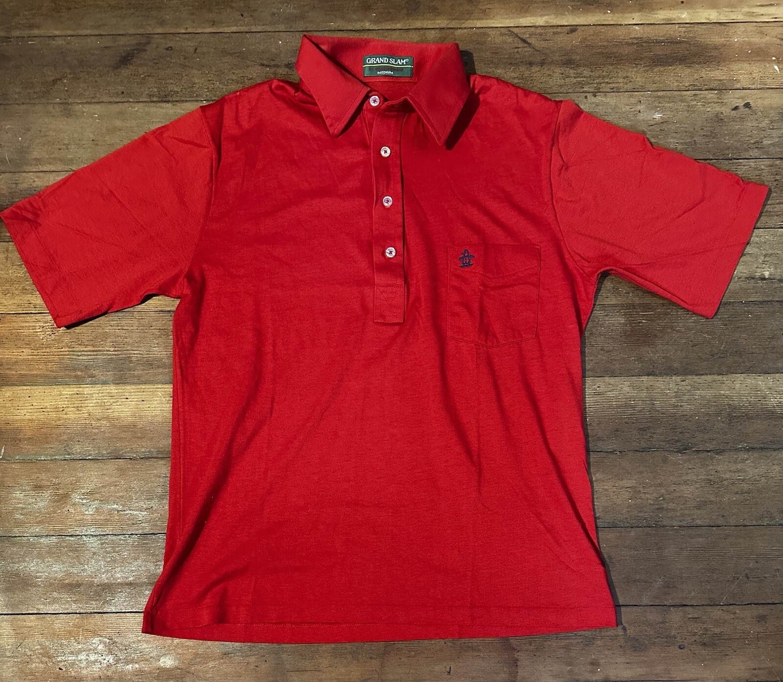 Vintage Munsingwear Shirt Mens Medium Red Grand Slam Penguin Short