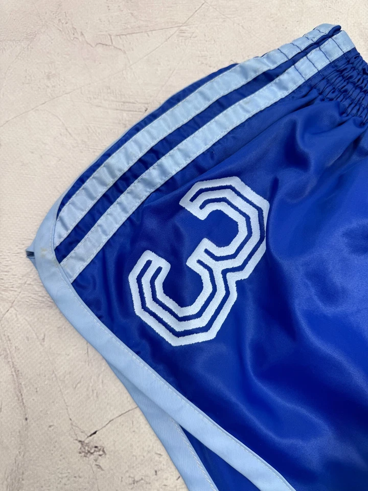 Retro 70s Adidas Football Running Gym Shorts Player Issue #3 Light Blue Stripes - Image 4 of 4