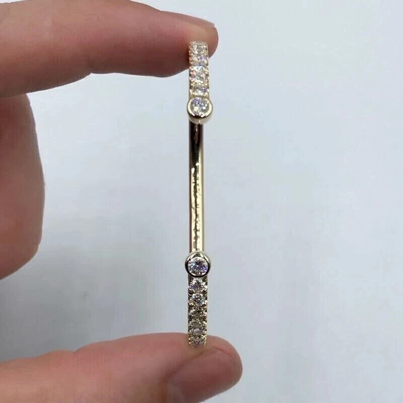 3CtRound Lab Created Diamond Women's Cuff Bangle Bracelet 14K Yellow Gold Finish - Image 3 of 4