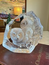 Mats Jonasson Etched Frosted Crystal Sculpture 3 Baby Owls Signed Number Sweden