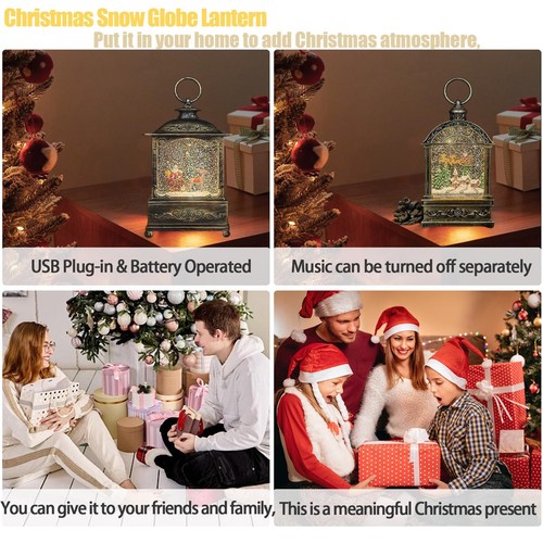 Snow Globe Christmas Lantern Decor - 10.7” USB Plug-in & Battery Operated Mus... - Picture 6 of 7