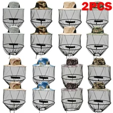 2PCS Mosquito Head Net Hat with Hidden Mesh Protect Bugs Bees for Hiking Fishing