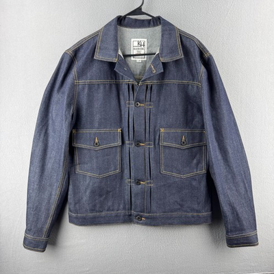#ad Klaxon Howl Bozeman Pleat Front Jean Jacket Mens Lare Raw Selvedge Denim Type 2 $325.99