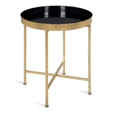 Celia Metal Foldable Round Accent Table, 18.25" x 18.25" x 22", Black Surface...