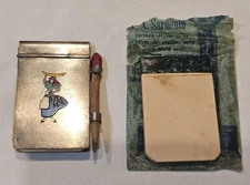 Antique Note Pad Sterling Silver? Stamped Mini Enamel Paint Lady View Pictures 