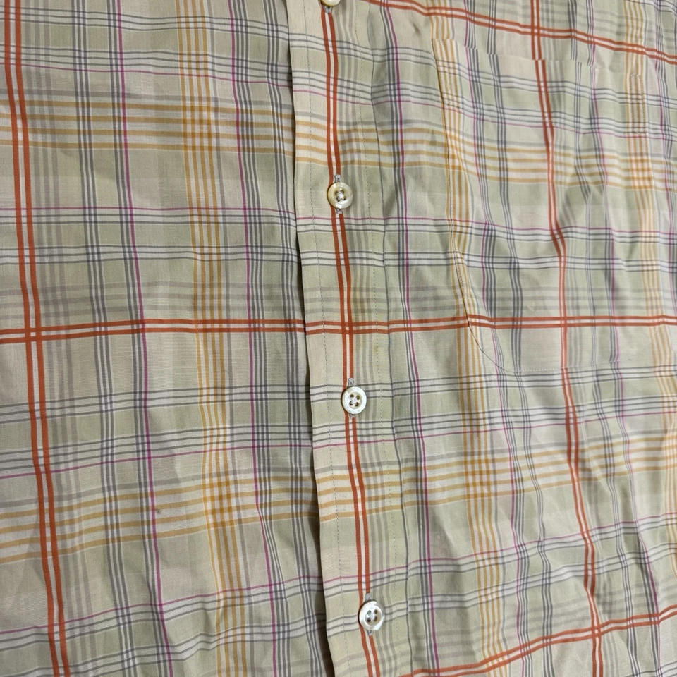 Camisa De Colección Gitman Bros Para Hombres XL Beige A Cuadros Manga Corta Botón Delantero Hecha en EE. UU. Foto 4 de 4