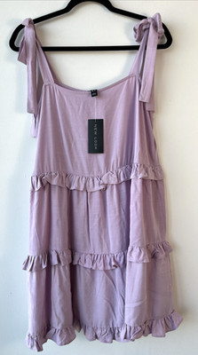 NEW LOOK - STREIFENKLEID MIT STUFEN UND RÜSCHEN - GRÖSSE 12 - LILA