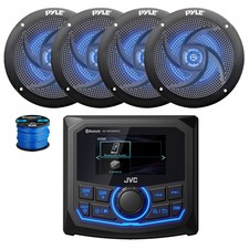 JVC Marine BT AM/FM/WB Radio Receiver, 4X 5.25" 180W LED Black Speakers,Wire