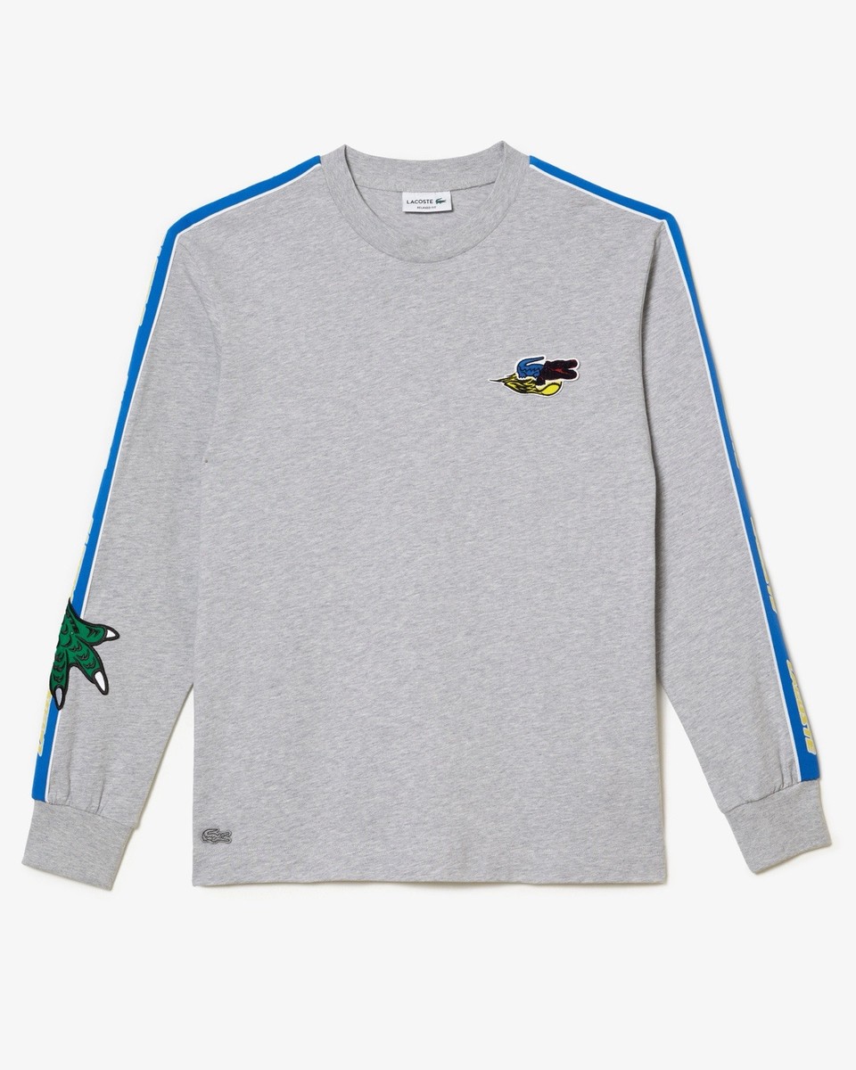 Lacoste Mens Branded Band Rare T-Shirt Grey Pink Claw On Back