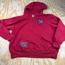 VTG Disneyland Resort Mens Red Quarter Zip Hoodie Mickey Mouse 1955 Patch Large