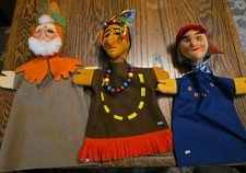 Lot 3 marionnettes à main vintage en feutre Kersa Made in Germany Prince Jester art populaire