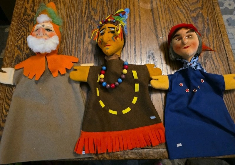 Set Lot 3 Vintage Kersa Made In Germany Felt Hand Puppets Prince Jester Folk Art