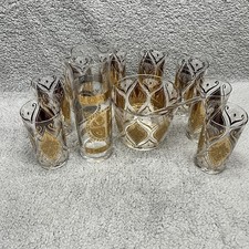 Pasinski Barware Set Vintage MCM 22kt Gold Ice Bucket 8 Glasses Culver Coronet