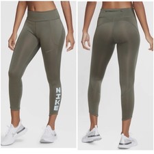 Nike Womens Icon Clash Fast Running Leggings Olive Green Small DJ0911-380