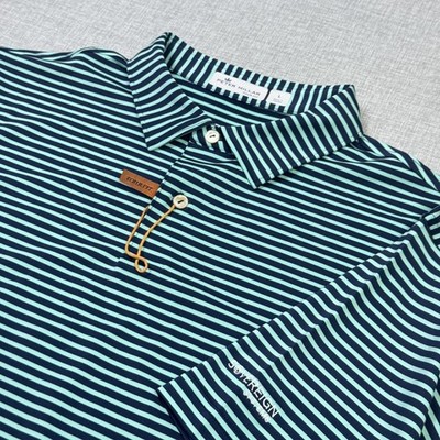 Peter Millar Tour Fit Donald Stripe Stretch Polo Golf Shirt Men Large Blue Green