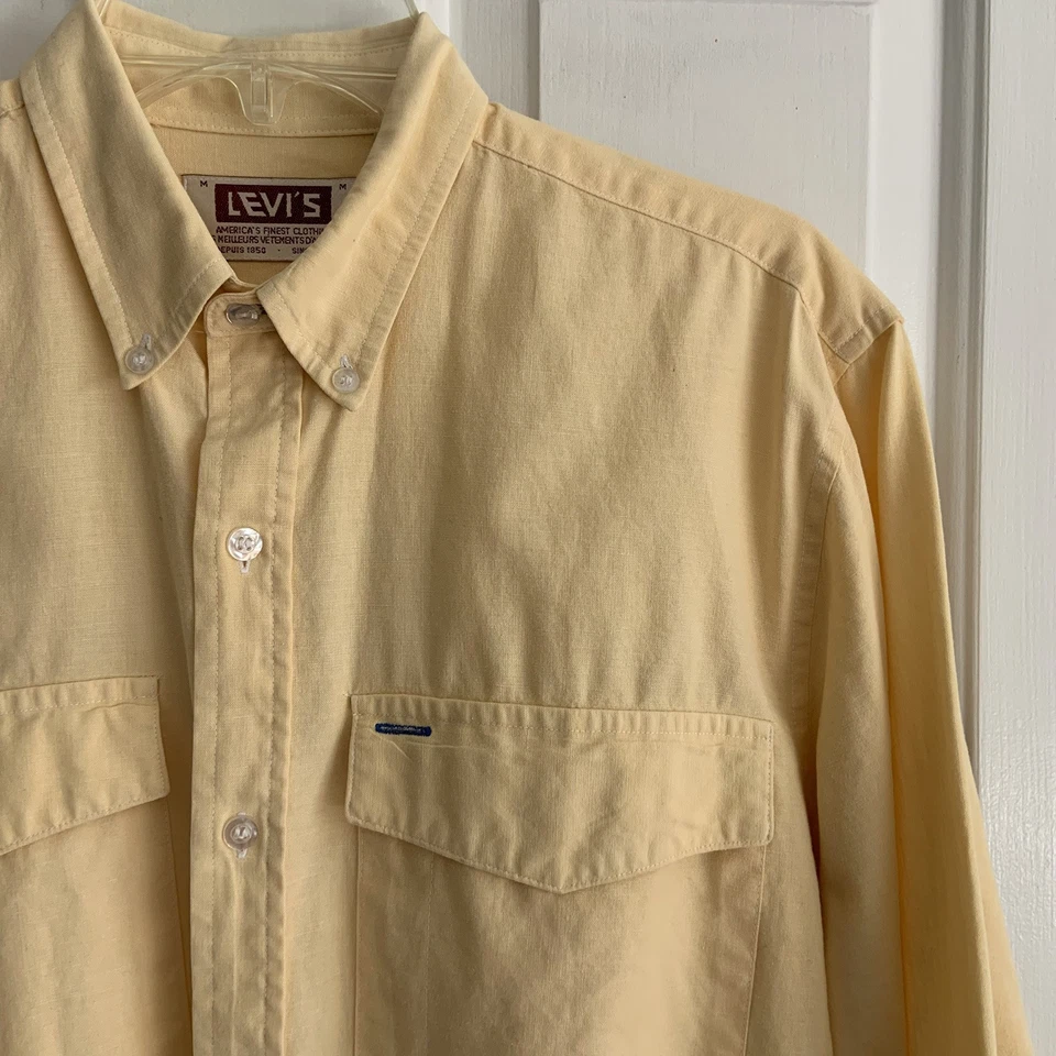 Vintage Levis 1950s 1960s Yellow Chest Pocket Button up Shirt men sz M - Image 3 of 4