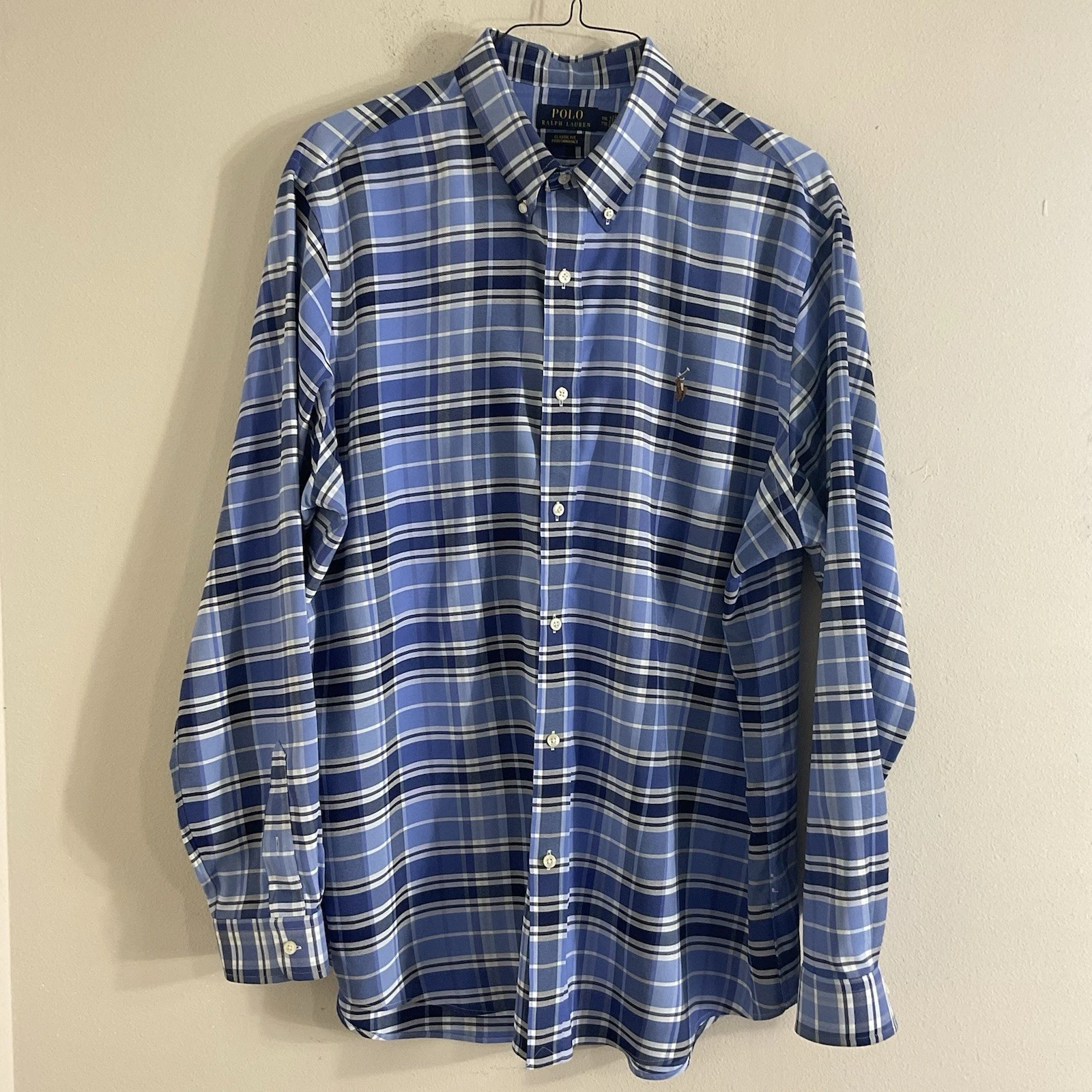 Polo Ralph Lauren Oxford Button Down Shirt XXL TTG blue Multicolor Plaid Pony