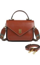 Brown Satchel Top Handle Bag Gold Hardware Detachable Adjustable Strap