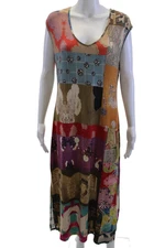 Johnny Was Womens Maxi Shift Dress Sleeveless V-Neck Multi Bamboo Size S