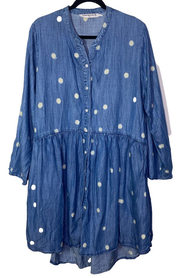 A LITTLE BIRDIE TOLD ME Womens Blue Denim Dress Polka Dot Spot Pockets Size L