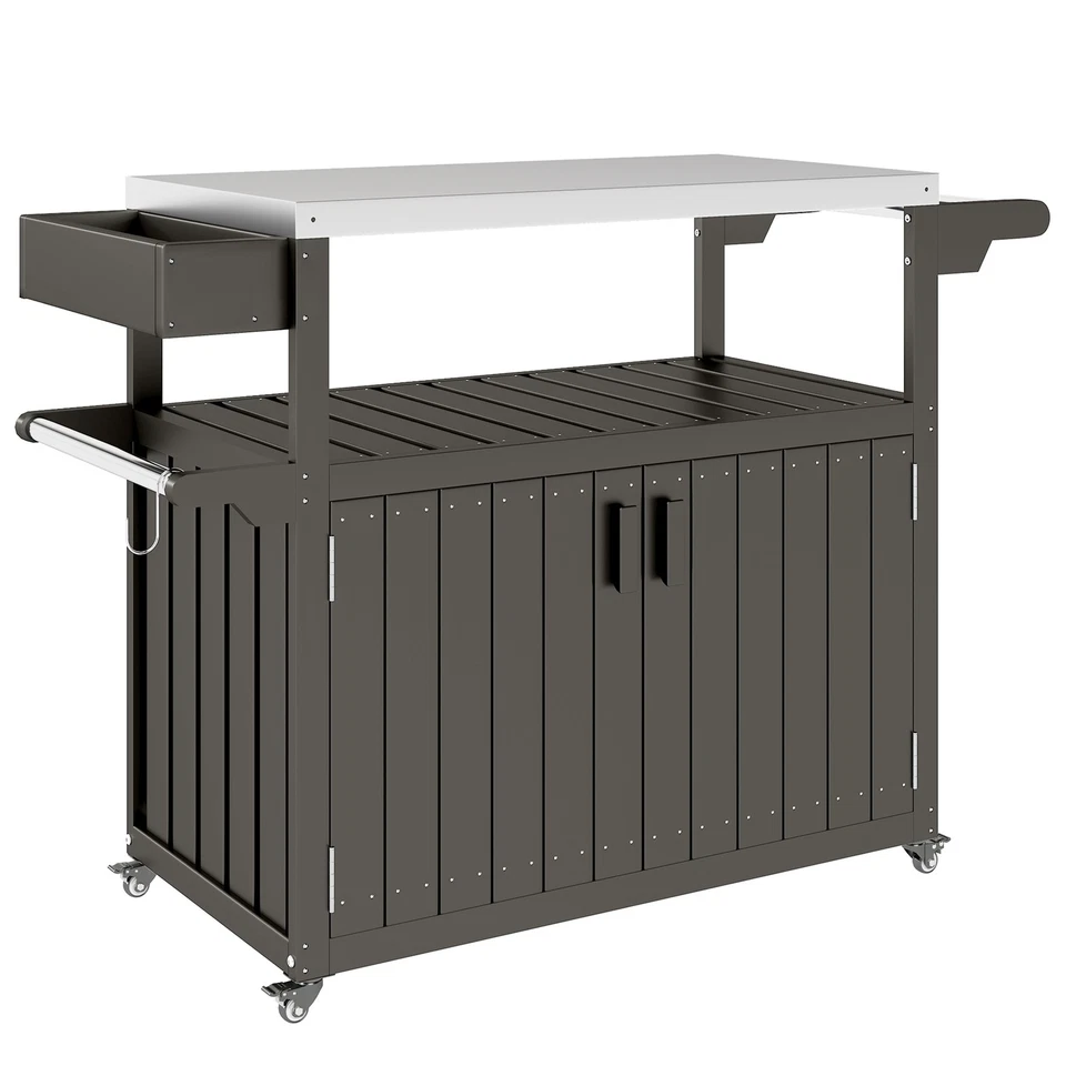 Outsunny Outdoor Bar Cart with Storage, HDPE Outdoor Kitchen Cart, Gray - Image 4 of 4